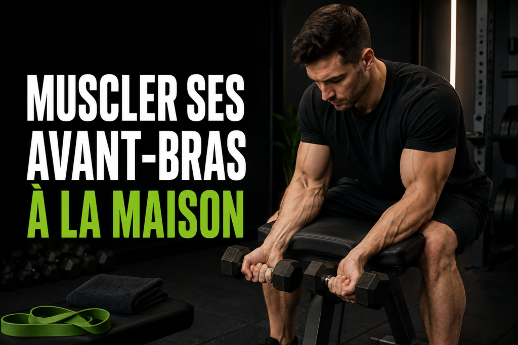 Flexions de poignets avec haltères dans une salle de sport à domicile